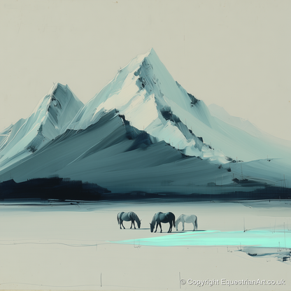 Alpine Valley Grazing - horse landscape art print and canvas by Callum Ross A.I