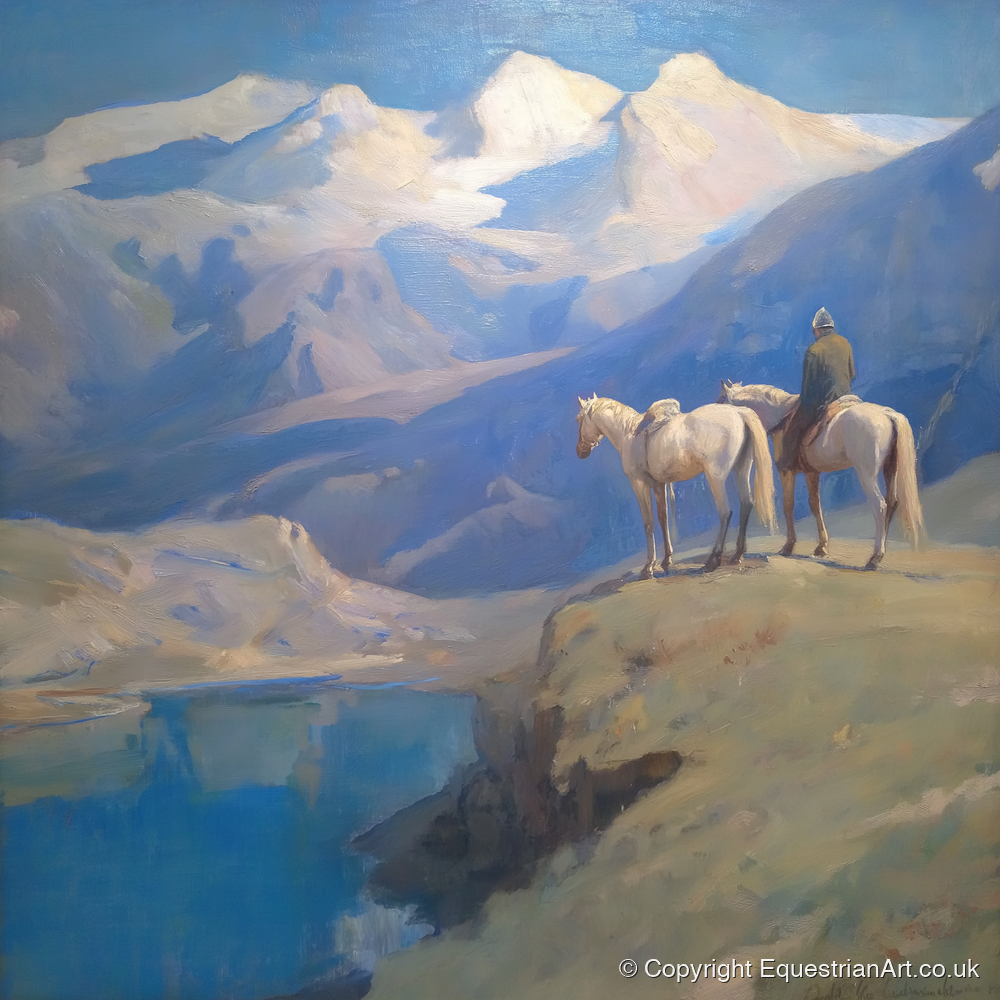 Alpine Vantage Point - horse landscape art print and canvas by Alistair Rhodes A.I
