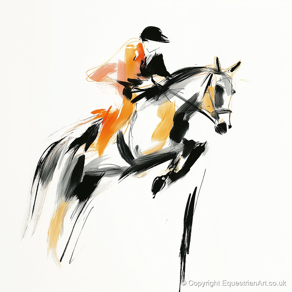Amber Ascent - show jumping horse art print and canvas by Verity Ainsworth A.I