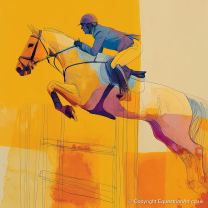 Amber Flight - show jumping horse art print and canvas by Tobias Blake A.I