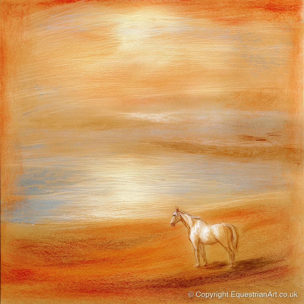 Amber Horizon - horse landscape art print and canvas by Douglas Fairley A.I