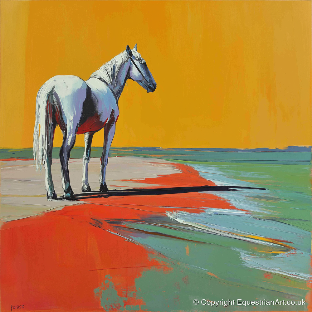 Amber Horizon - horse landscape art print and canvas by Victor Beaumont A.I