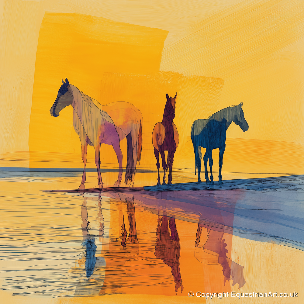 Amber Horizon Horses - horse landscape art print and canvas by Tobias Blake A.I