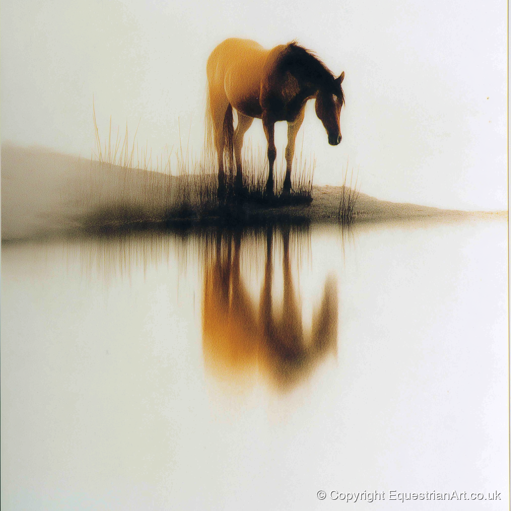 Amber Mist Reflection - horse landscape art print and canvas by George Weston A.I