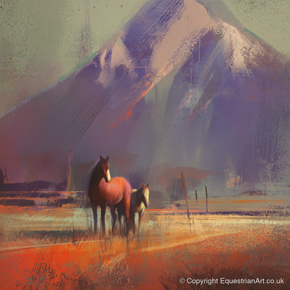 Amber Mountain Pastures - horse landscape art print and canvas by Rupert Kingsley A.I