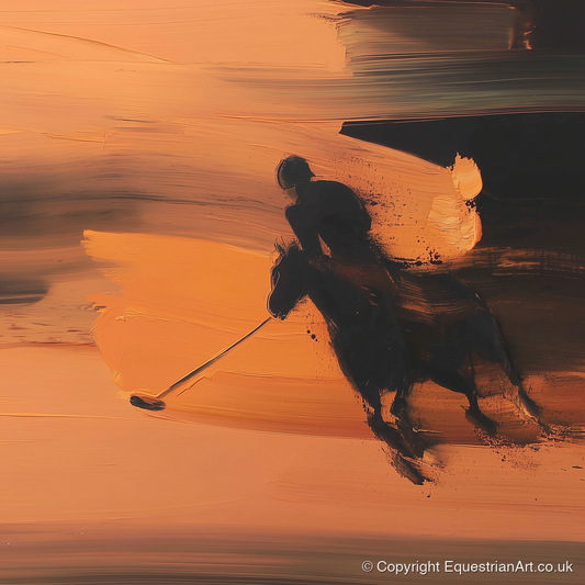 Amber Polo Pursuit - polo horse art print and canvas by James Yarborough A.I
