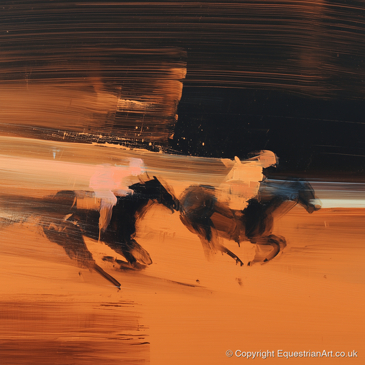 Amber Pursuit - racing horse art print and canvas by James Yarborough A.I