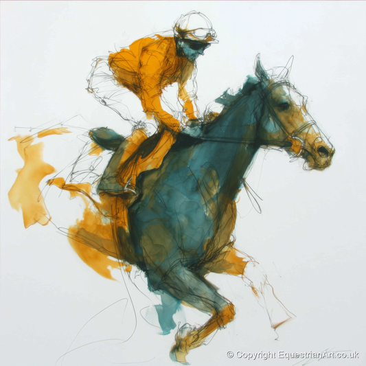 Amber Stride - racing horse art print and canvas by Elliot Caldwell A.I