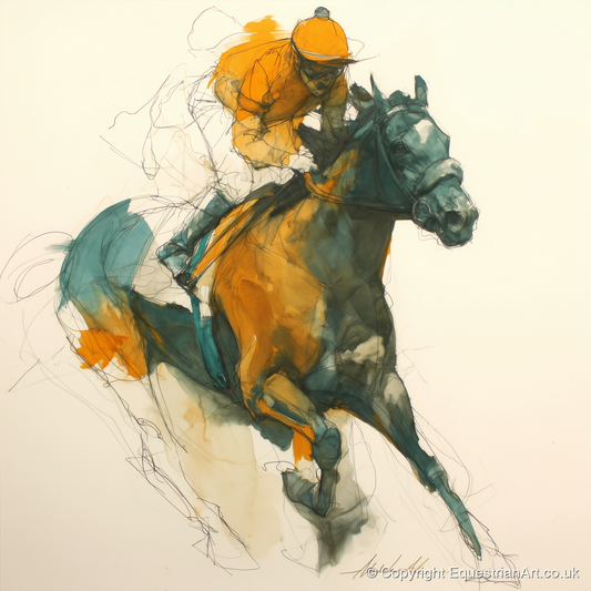 Amber Surge - racing horse art print and canvas by Elliot Caldwell A.I