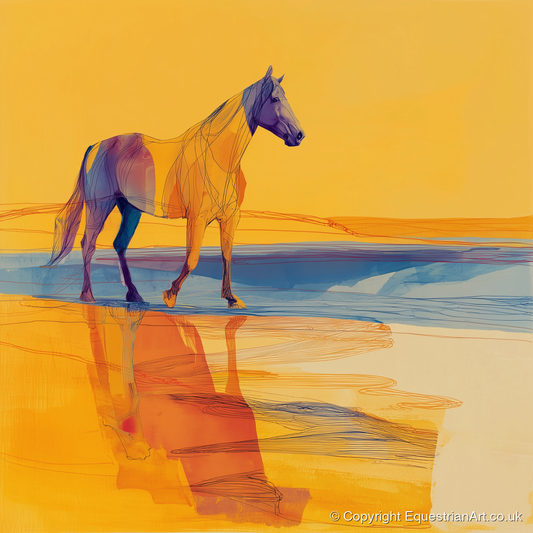 Amber Waters Stride - horse landscape art print and canvas by Tobias Blake A.I