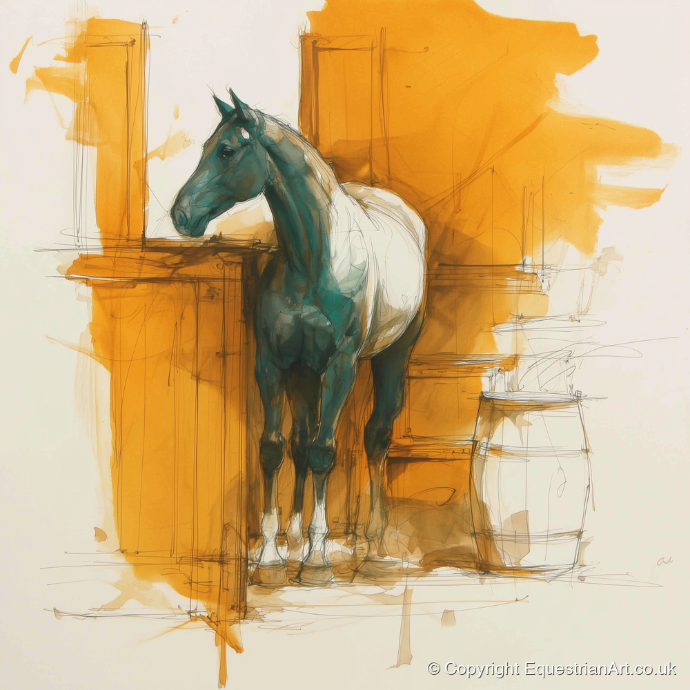 Amber Yard Silhouette - horse stable art print and canvas by Elliot Caldwell A.I