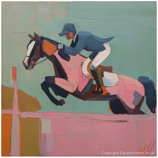 Apex of the Arc - show jumping horse art print and canvas by Diana Sutherland A.I