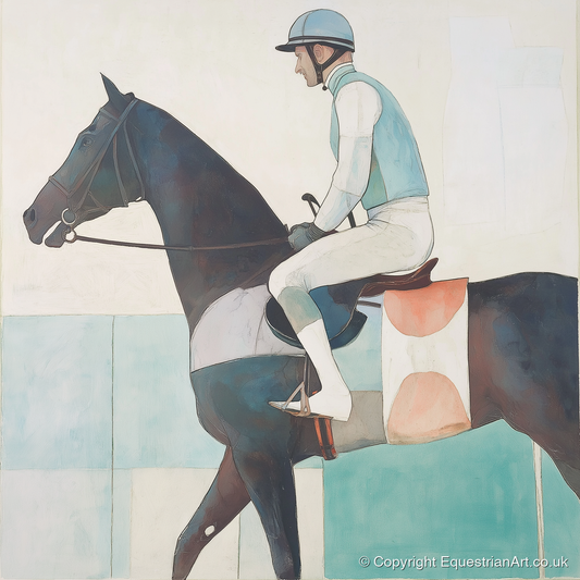 Aquamarine Stride - racing horse art print and canvas by Flora Whitby A.I