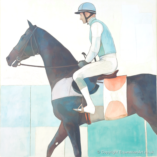 Aquamarine Stride - racing horse art print and canvas by Flora Whitby A.I
