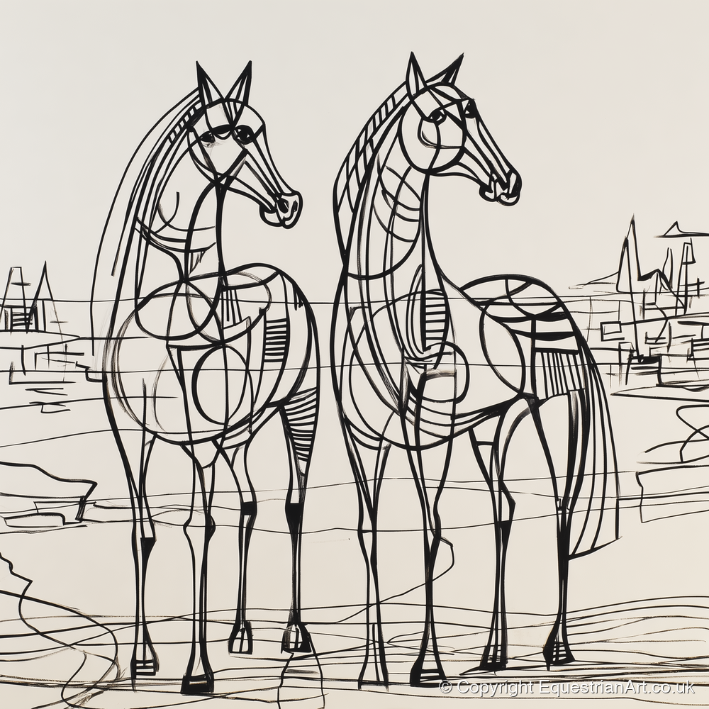 Architectural Equine Duo - horse landscape art print and canvas by Conrad Gallagher A.I