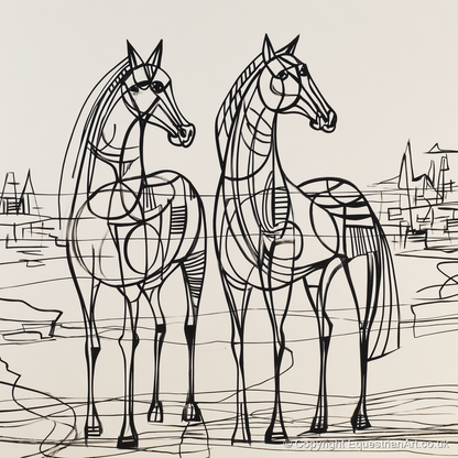Architectural Equine Duo - horse landscape art print and canvas by Conrad Gallagher A.I