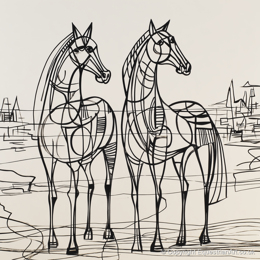 Architectural Equine Duo - horse landscape art print and canvas by Conrad Gallagher A.I