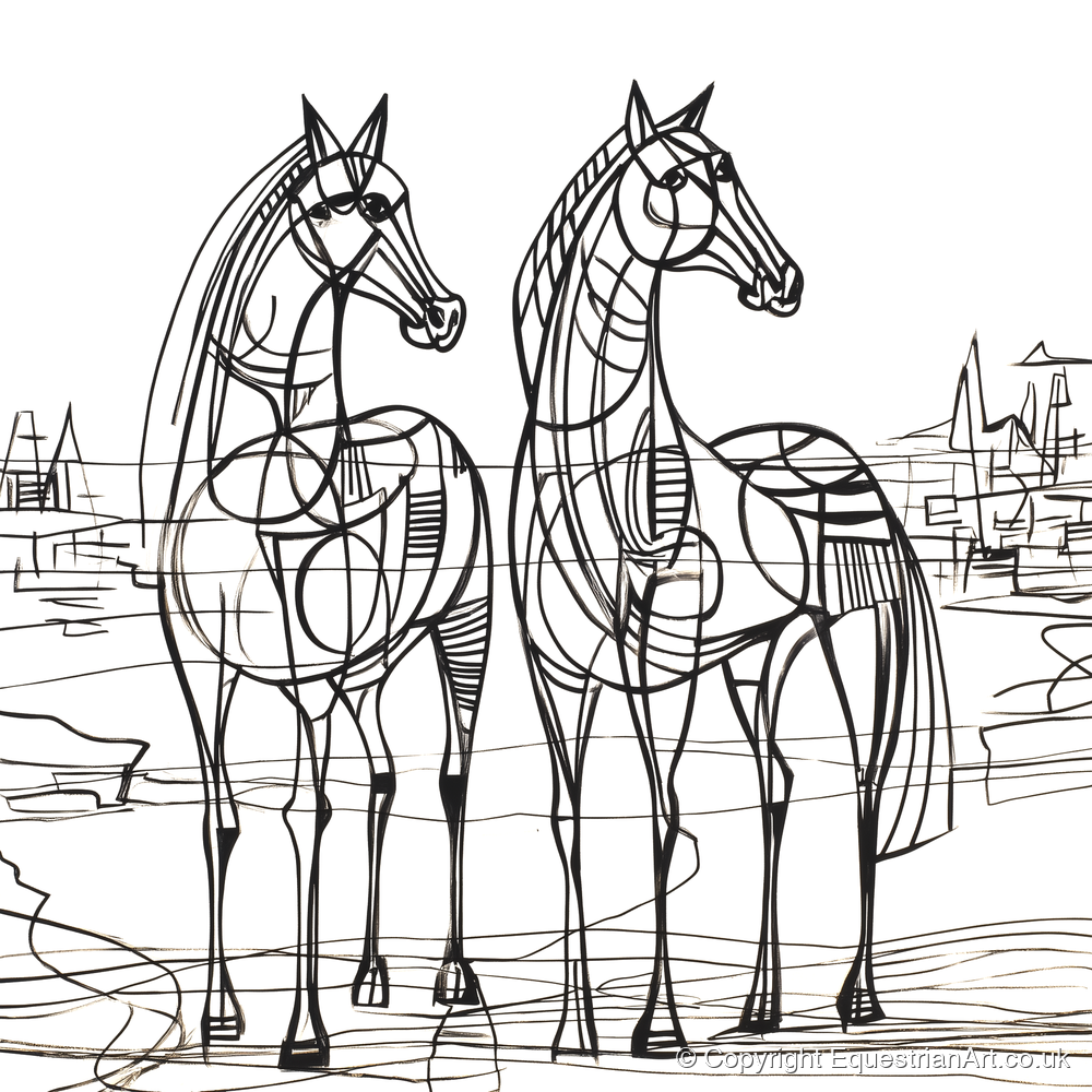 Architectural Equine Duo - horse landscape art print and canvas by Conrad Gallagher A.I
