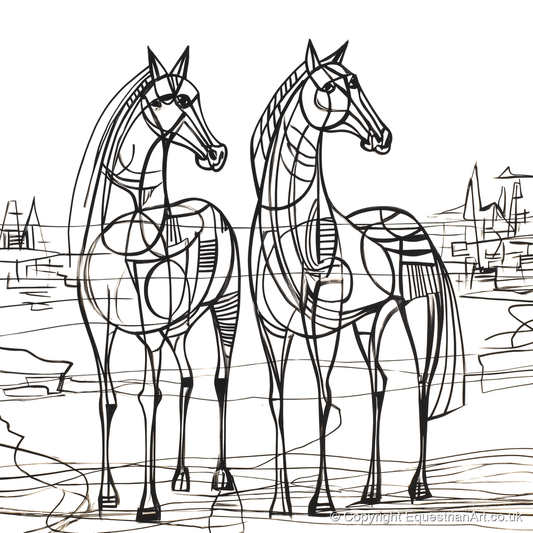 Architectural Equine Duo - horse landscape art print and canvas by Conrad Gallagher A.I