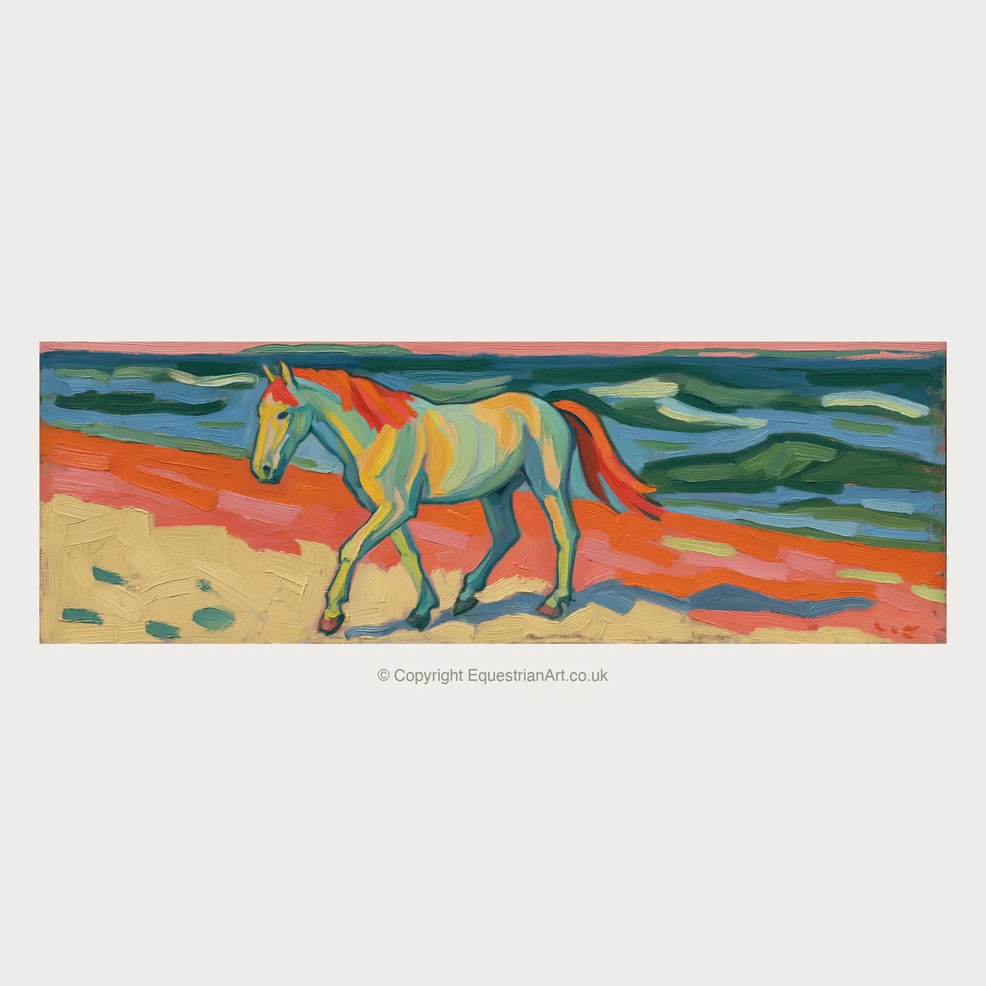 The Painted Shore - Horse Landscape panoramic art by Mirabel Carlyle A.I