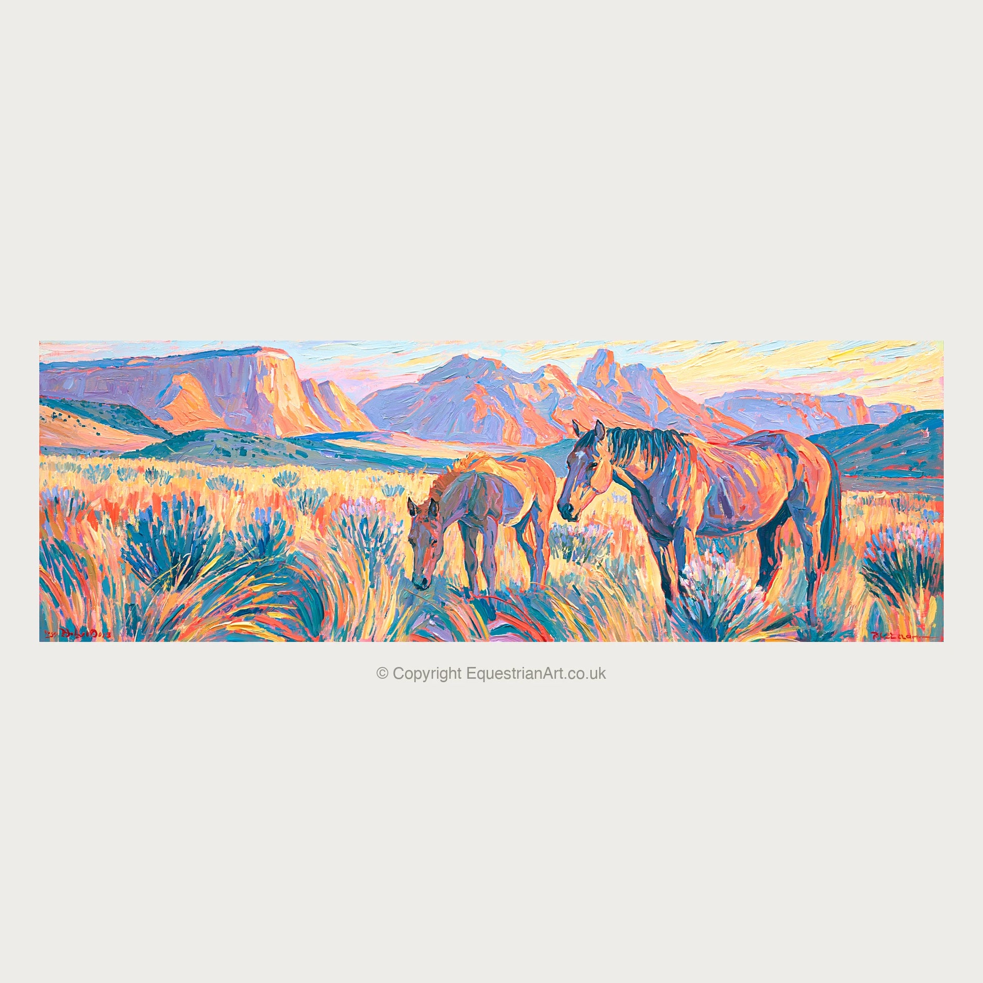 Painted Valley Grazing - Horse Landscape panoramic art by Celia Harding A.I