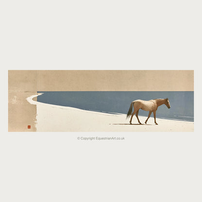 Quiet Shoreline Journey - Horse Landscape panoramic art by Phillip Marbury A.I
