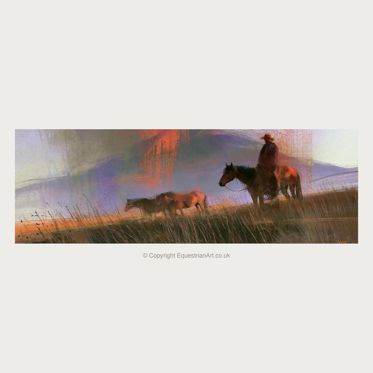 Trail Through Violet Skies - Horse Landscape panoramic art by Rupert Kingsley A.I