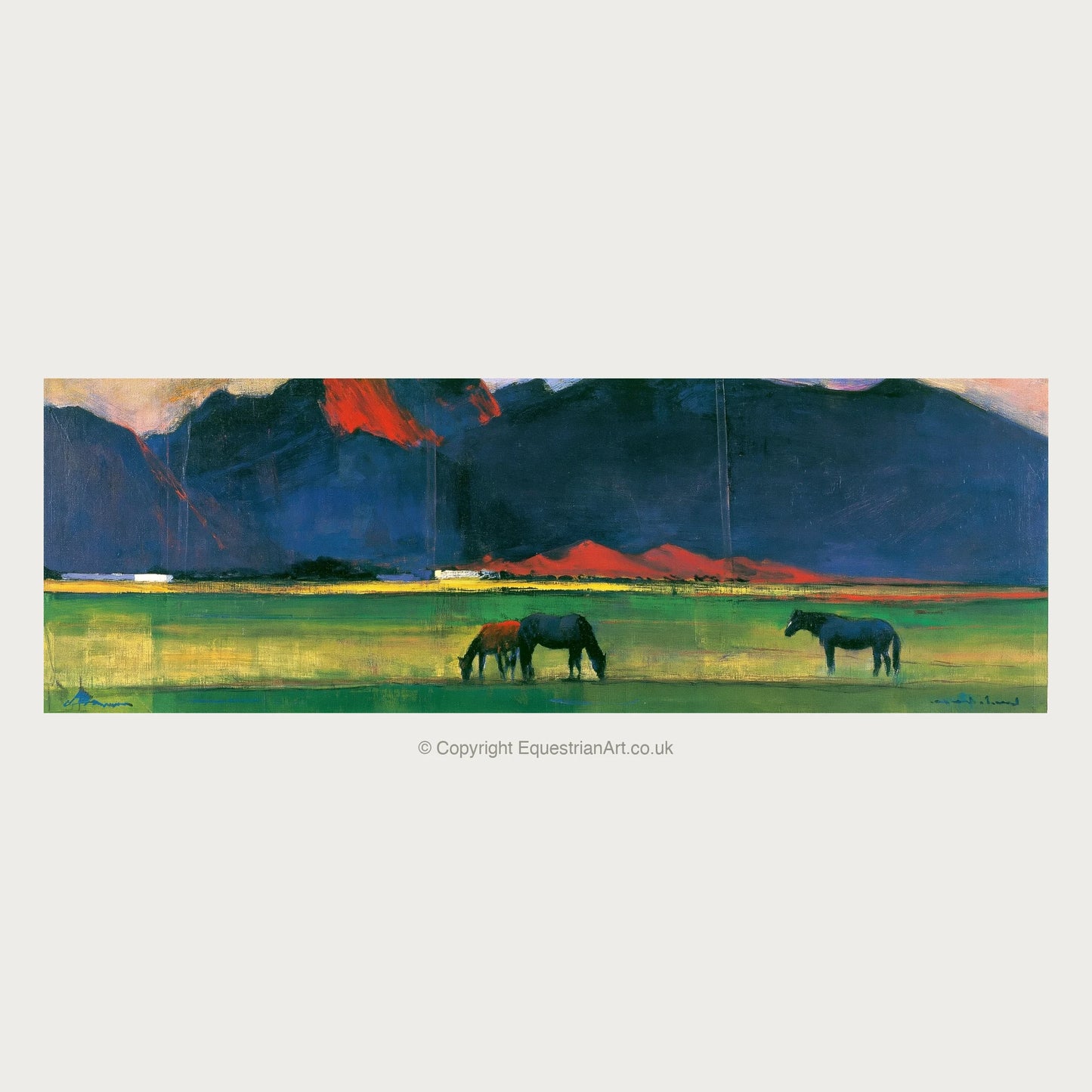 Vibrant Mountain Pasture - Horse Landscape panoramic art by Lucius Merrick A.I