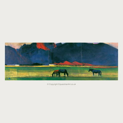Vibrant Mountain Pasture - Horse Landscape panoramic art by Lucius Merrick A.I