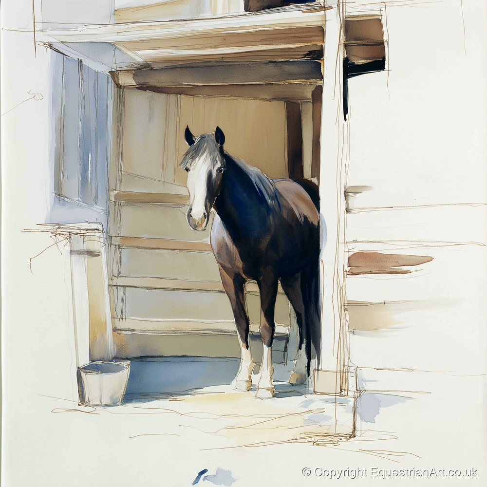 At the Stable Door - horse stable art print and canvas by Beatrice Langley A.I