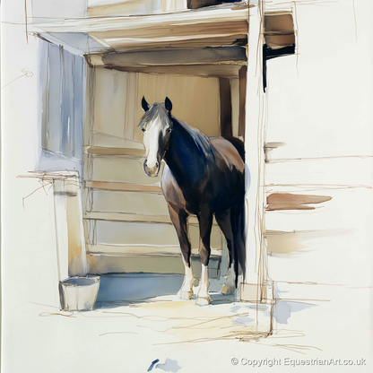 At the Stable Door - horse stable art print and canvas by Beatrice Langley A.I