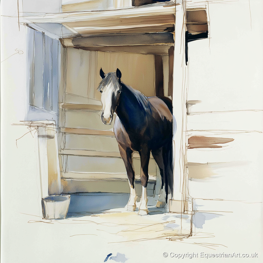 At the Stable Door - horse stable art print and canvas by Beatrice Langley A.I