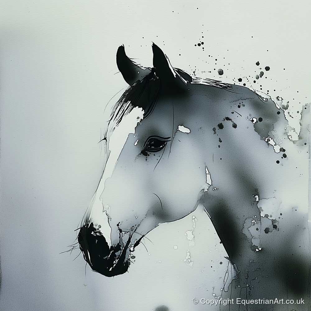 Atmospheric Grey Profile - horse portrait art print and canvas by Adrian Frost A.I