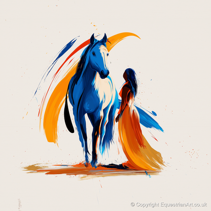 Azure and Amber Bond - horse & rider art print and canvas by Winston Archer A.I