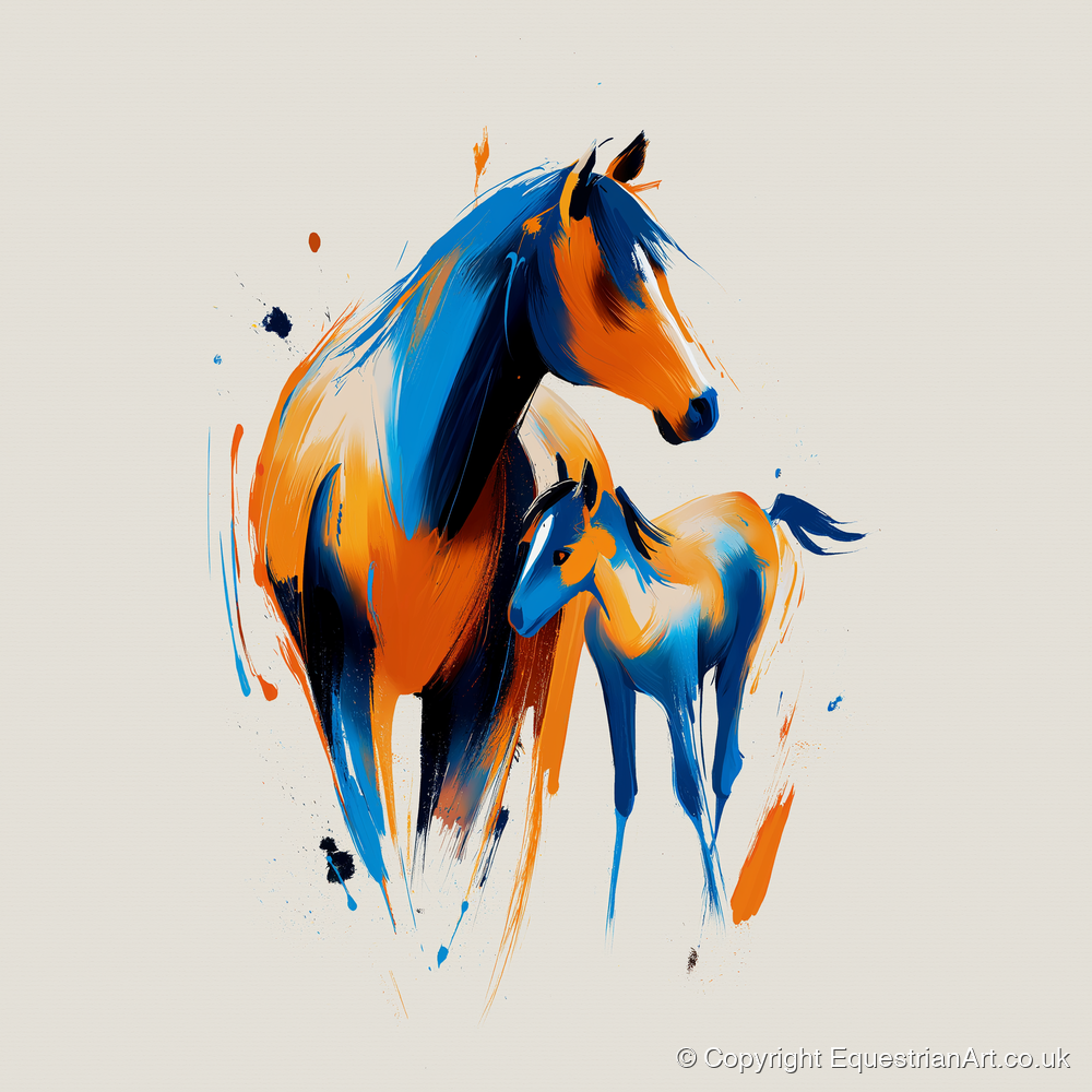 Azure and Amber Bond - mare & foal art print and canvas by Winston Archer A.I