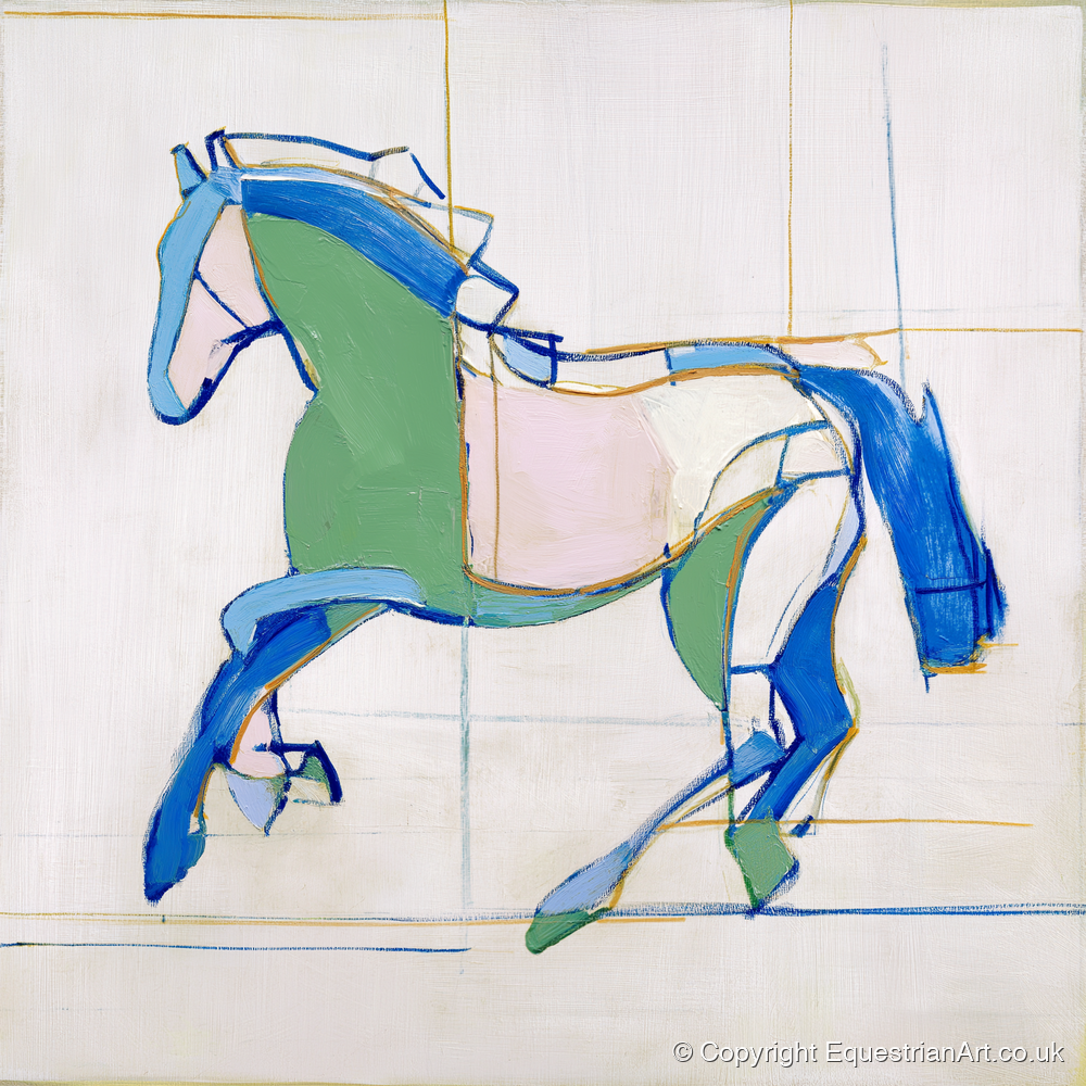 Azure and Emerald Canter - horse portrait art print and canvas by Miles St. John A.I