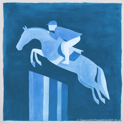 Azure Ascent - show jumping horse art print and canvas by Roland Bishop A.I