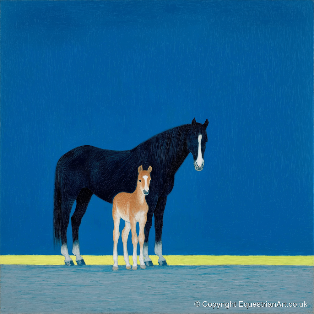 Azure Bond - mare & foal art print and canvas by Malcolm Hastings A.I