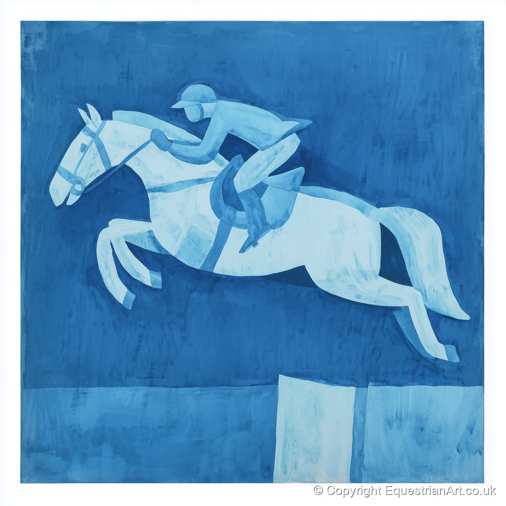 Azure Clear Round - show jumping horse art print and canvas by Roland Bishop A.I