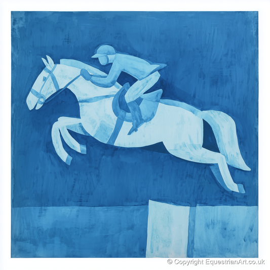 Azure Clear Round - show jumping horse art print and canvas by Roland Bishop A.I