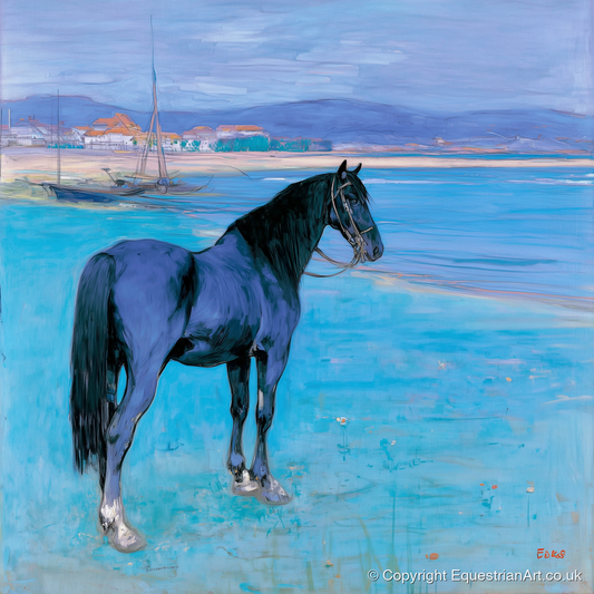 Azure Coast Equine - horse landscape art print and canvas by Clement Hughes A.I