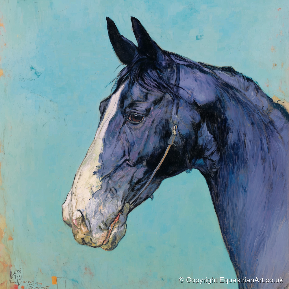Azure Equine Profile - horse portrait art print and canvas by Clement Hughes A.I
