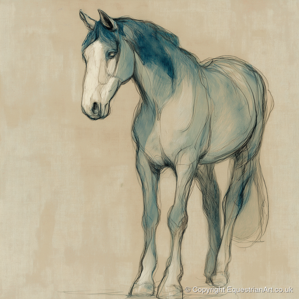 Azure Equine Sketch - horse portrait art print and canvas by Clara Pemberton A.I