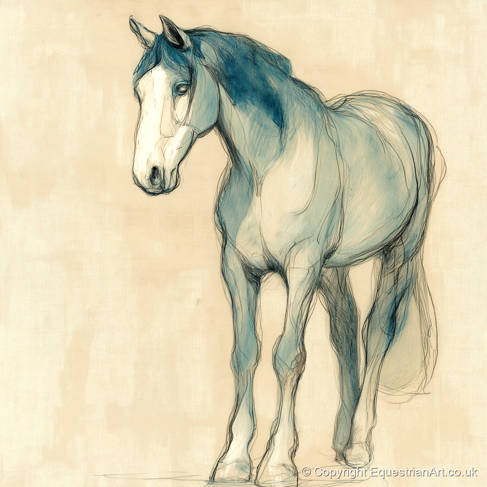 Azure Equine Sketch - horse portrait art print and canvas by Clara Pemberton A.I