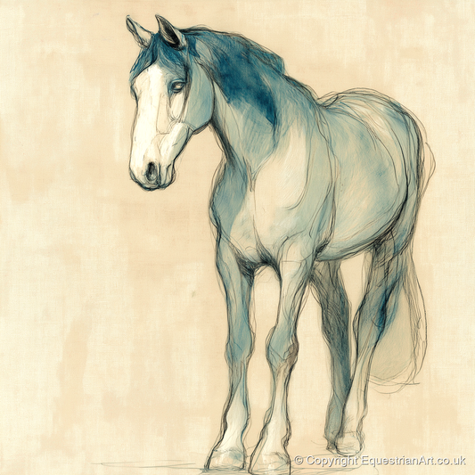 Azure Equine Sketch - horse portrait art print and canvas by Clara Pemberton A.I