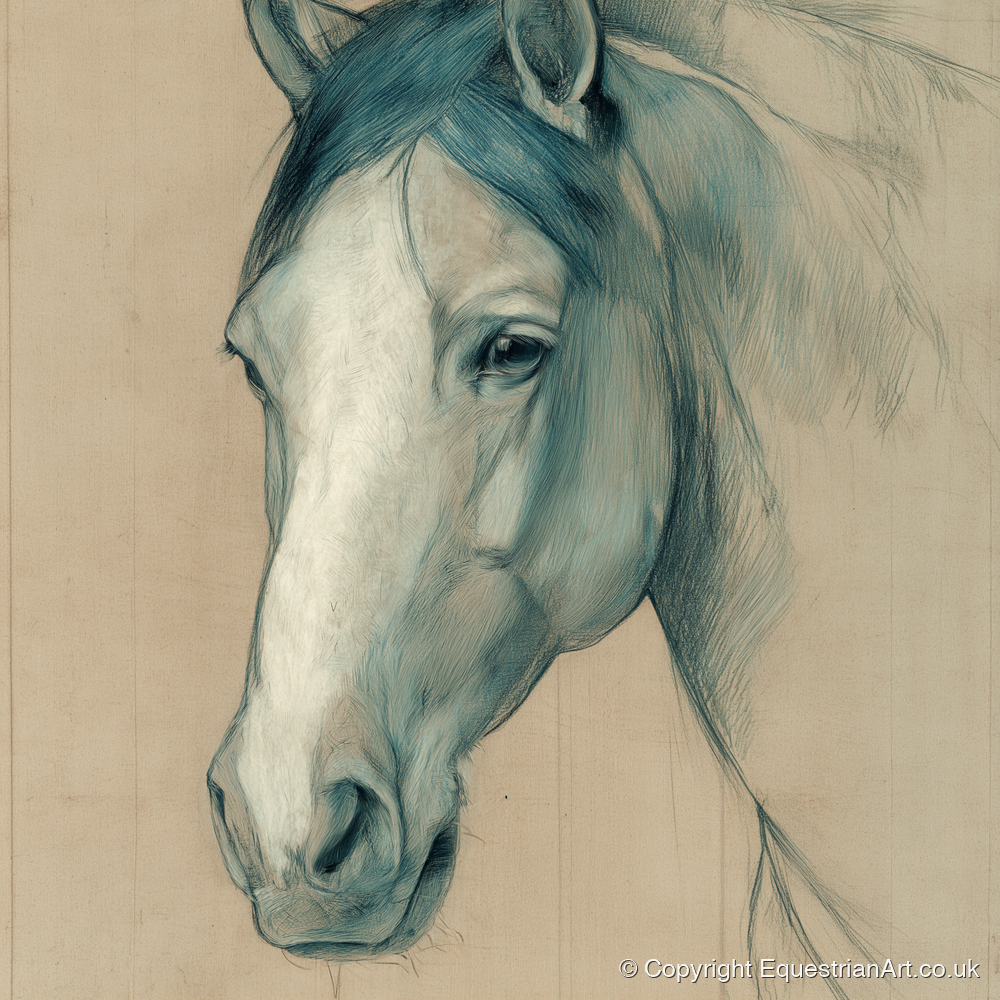 Azure Equine Study - horse portrait art print and canvas by Clara Pemberton A.I