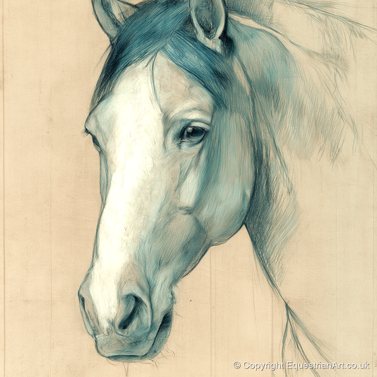 Azure Equine Study - horse portrait art print and canvas by Clara Pemberton A.I