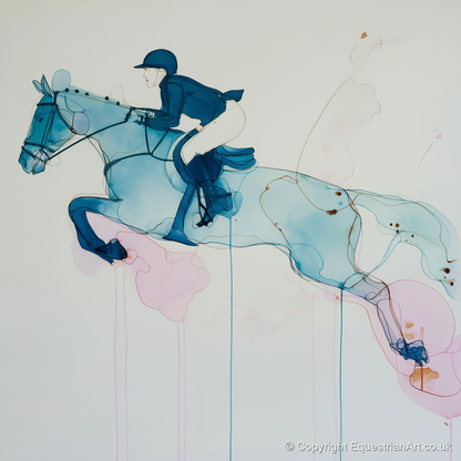 Azure Flight - show jumping horse art print and canvas by Audrey Fontaine A.I