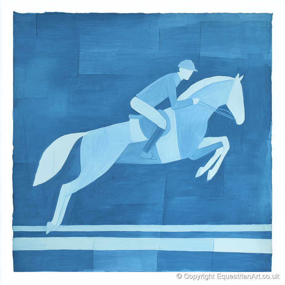 Azure Flight - show jumping horse art print and canvas by Roland Bishop A.I