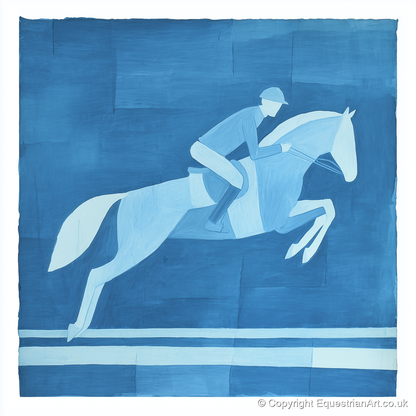 Azure Flight - show jumping horse art print and canvas by Roland Bishop A.I